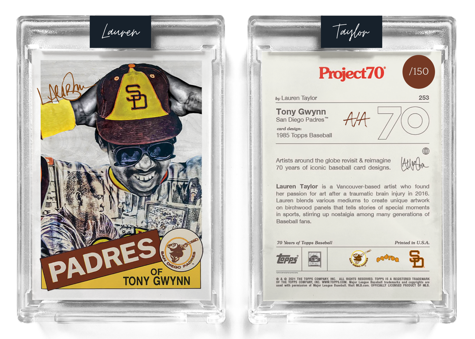 /150 Padre Brown Artist Signature - Topps Project 70 130pt card #253 by Lauren Taylor - Tony Gwynn