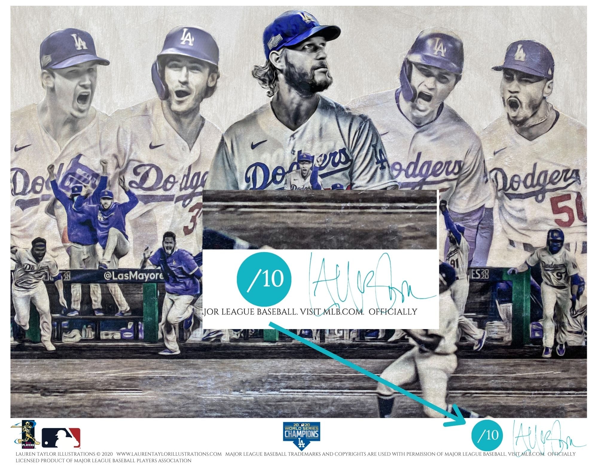 "Seven" (Los Angeles Dodgers) 2020 World Series Champions - Officially Licensed MLB Print - Commemorative TEAL SIGNATURE Limited Release /10