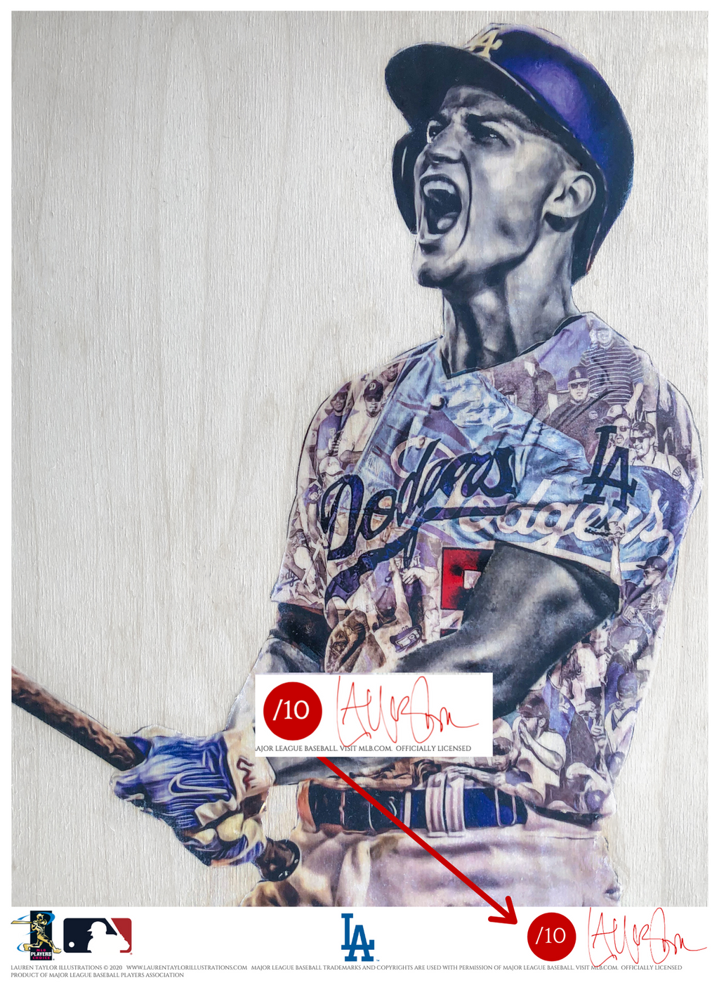 "C-Seag" (Corey Seager) Los Angeles Dodgers - Officially Licensed MLB Print - RED SIGNATURE LIMITED RELEASE /10