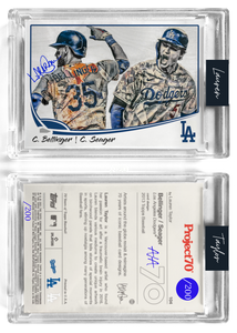 /200 Blue Artist Signature - Topps Project 70 130pt card #104 by Lauren Taylor - Cody Bellinger / Corey Seager