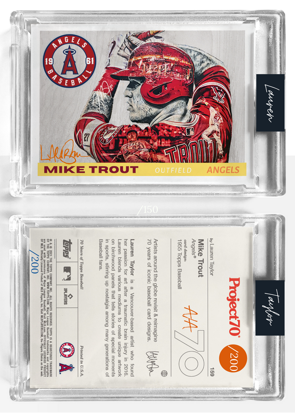 /200 Orange Artist Signature - Topps Project 70 130pt card #159 by Lauren Taylor - Mike Trout