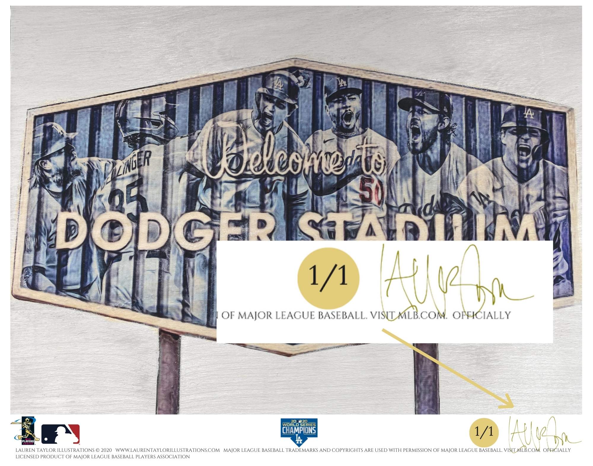 "Dodger Blue" (Los Angeles Dodgers) 2020 World Series Champions - Officially Licensed MLB Print - Commemorative GOLD SIGNATURE Limited Release /1