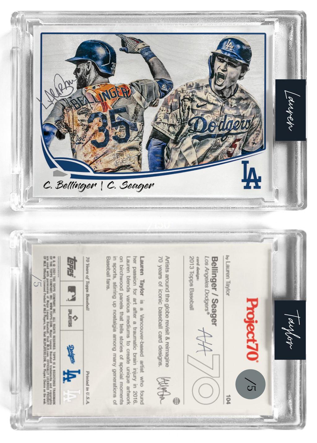 /5 Silver Metallic Artist Signature - Topps Project 70 130pt card #104 by Lauren Taylor - Cody Bellinger / Corey Seager