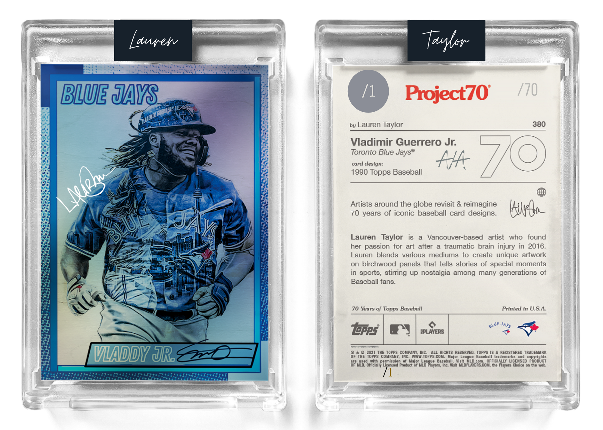 1/1 Chrome Metallic Artist Signature - Foil Variant 130pt Card  - Topps Project 70 130pt card #380 by Lauren Taylor - Vladimir Guerrero Jr.