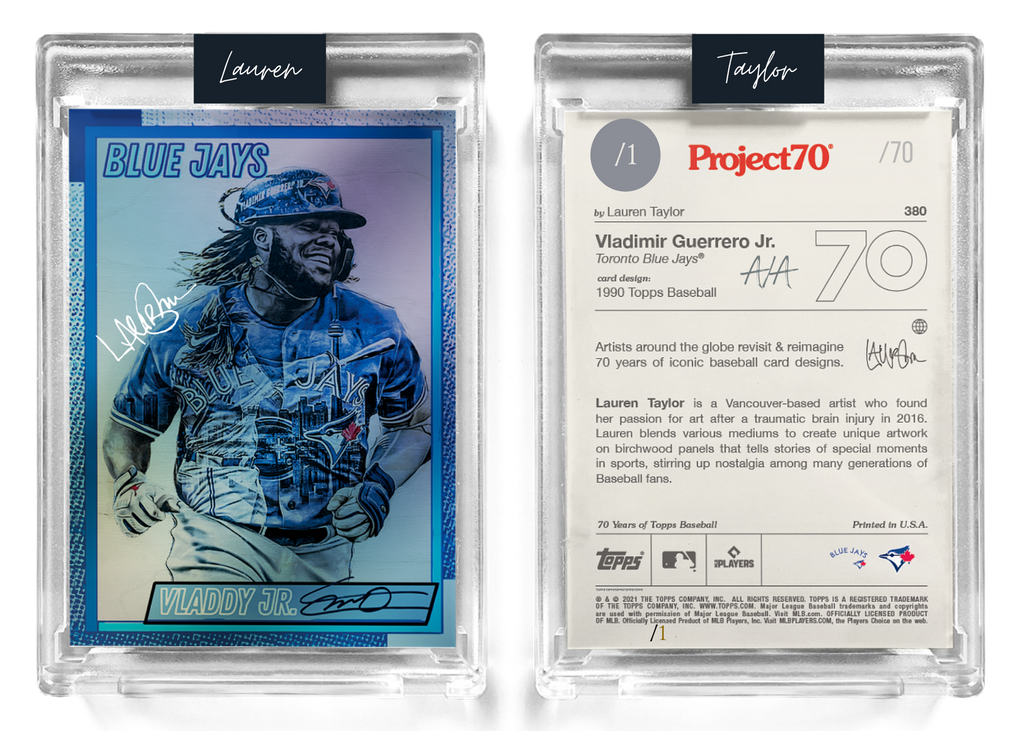 1/1 Chrome Metallic Artist Signature - Foil Variant 130pt Card  - Topps Project 70 130pt card #380 by Lauren Taylor - Vladimir Guerrero Jr.