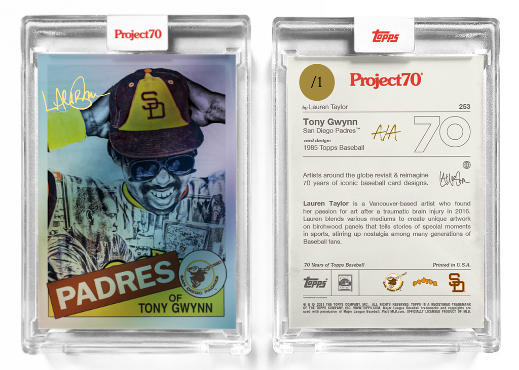 /1 Gold Artist Signature - Topps Project 70 - FOIL VARIANT - 130pt card #253 by Lauren Taylor - Tony Gwynn
