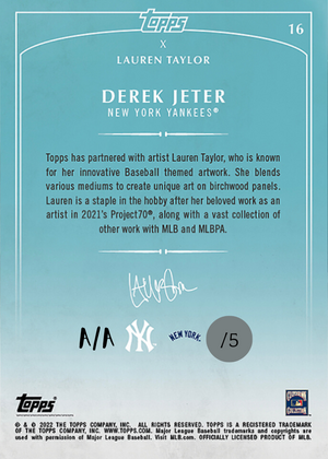 Lauren Taylor x Topps - SILVER CHROME Artist Autographed /5 - Derek Jeter Base Card