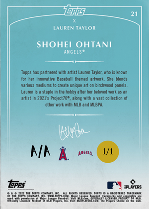 Lauren Taylor x Topps  - GOLD METALLIC Artist Autographed /1 - Shohei Ohtani Base Card