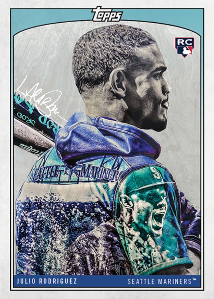 Lauren Taylor x Topps  - SILVER CHROME Artist Autographed /5 - Julio Rodriguez RC Base Card
