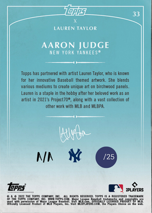 Lauren Taylor x Topps  - NAVY Artist Autographed /25 - Aaron Judge Base Card
