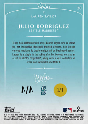 Lauren Taylor x Topps  - GOLD METALLIC Artist Autographed /1 - Julio Rodriguez RC Base Card