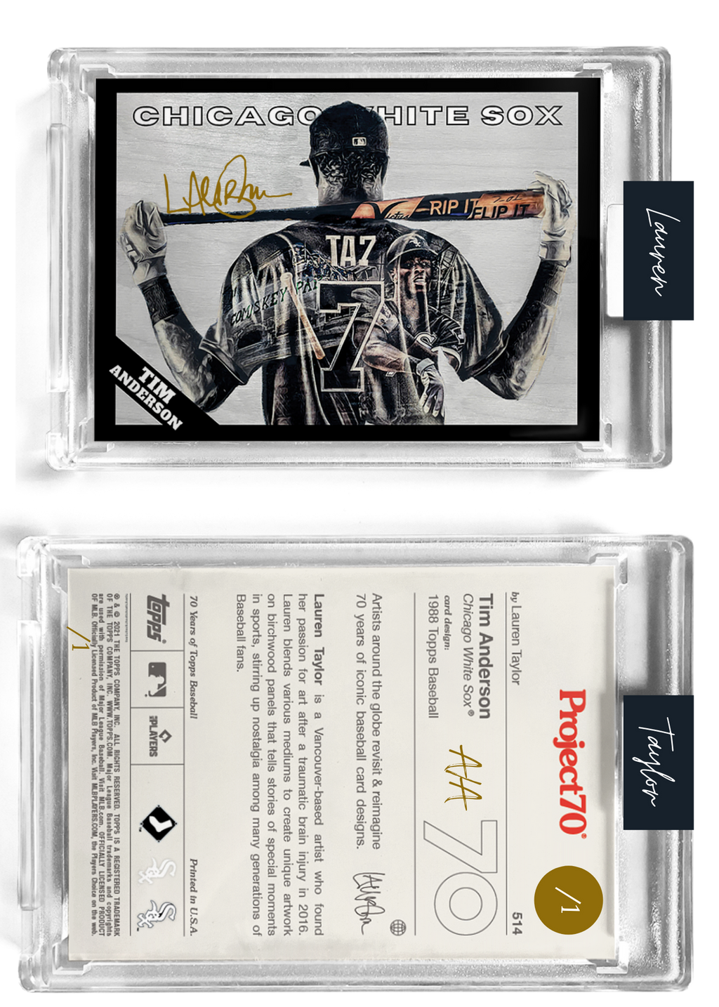 /1 Gold Metallic Artist Signature - Topps Project 70 130pt card #514 by Lauren Taylor - Tim Anderson