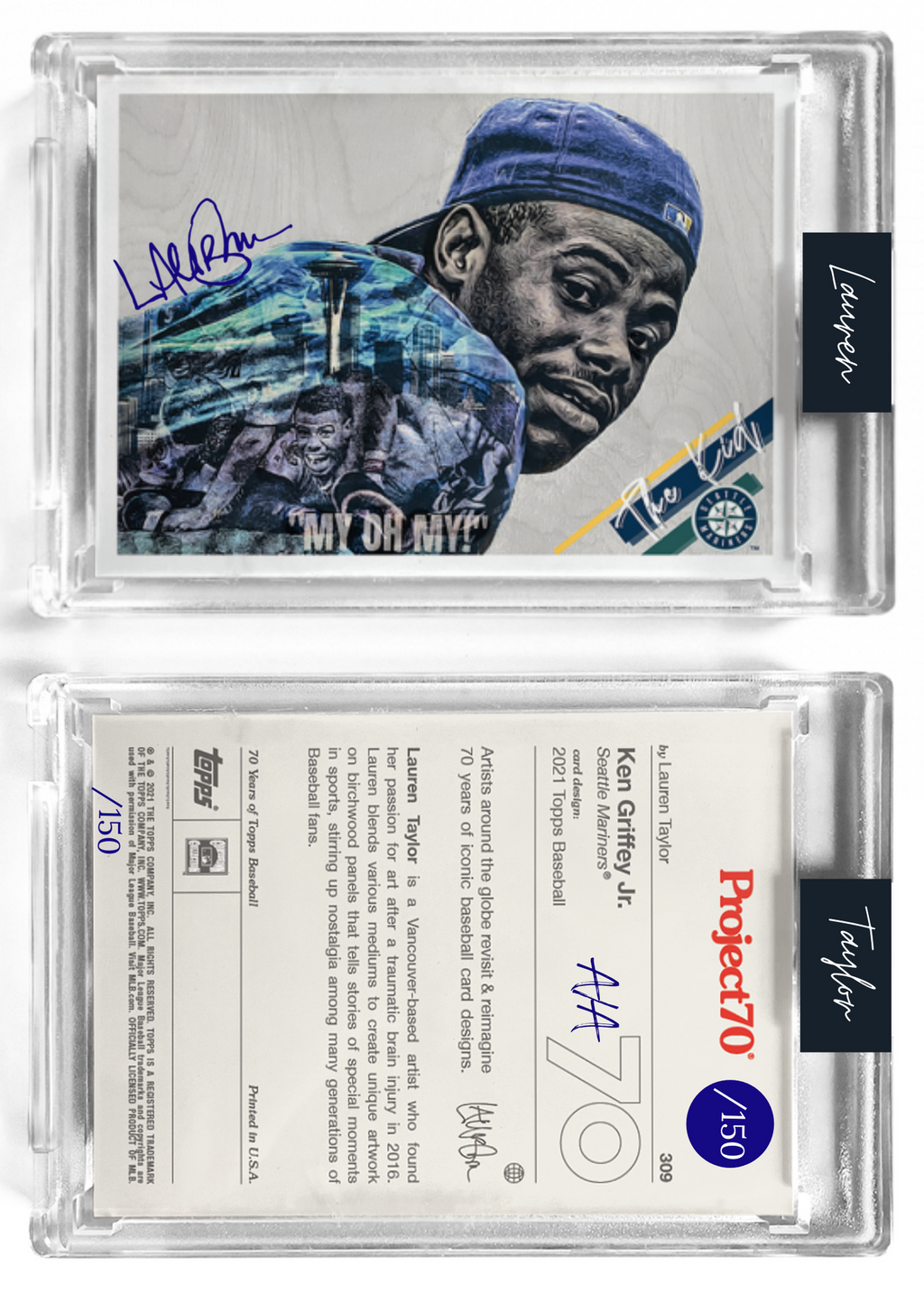 /150 Navy Blue Artist Signature - Ken Griffey Jr. - 130pt Card #309 by Lauren Taylor - Baseball Card