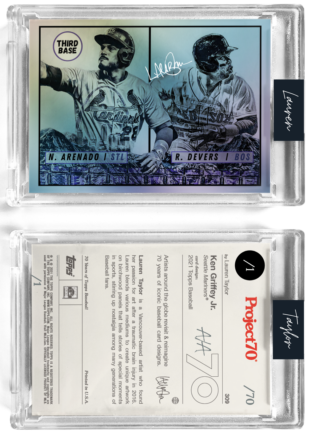 1/1 Metallic Chrome Artist Signature - Devers/Arenado - Foil Variant 130pt Card #ASG09 by Lauren Taylor - Baseball Card