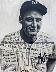 Iron Horse (Lou Gehrig) New York Yankees - 1/1 Original on Birchwood