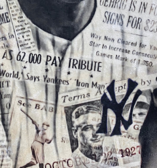 "Iron Horse" (Lou Gehrig) New York Yankees - 1/1 Original on Birchwood