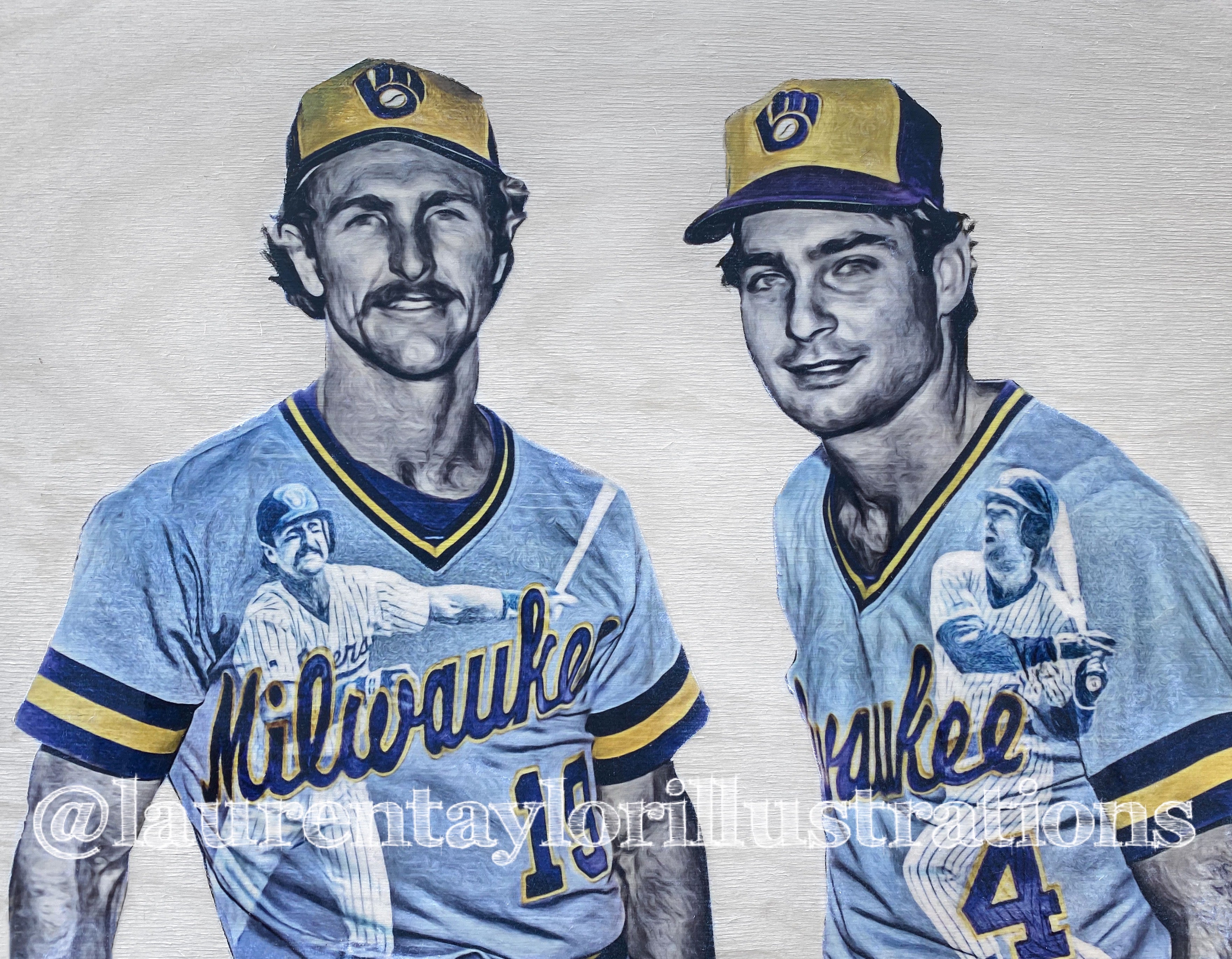 Yount and Molitor” (Robin Yount and Paul Molitor) Milwaukee Brewers - 1/1  Original on birchwood