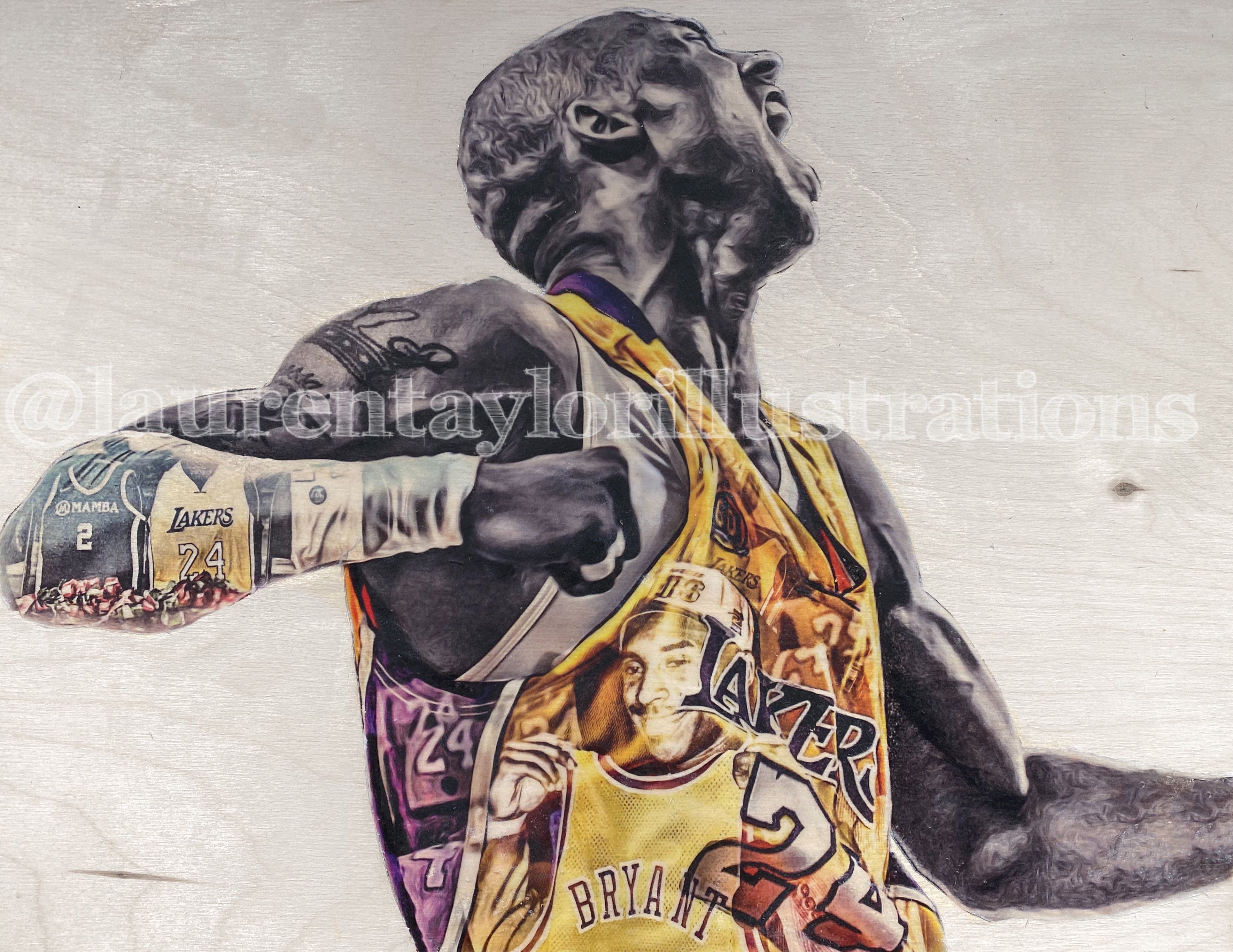 "Black Mamba" (Kobe Bryant) - Los Angeles Lakers - Mixed Media Original on Wood