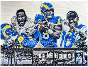 "Rams House - Super Bowl LVI Champs" (Featuring Stafford, Kupp, Donald and Ramsey) Los Angeles Rams - 1/1 Original on Wood 18x24