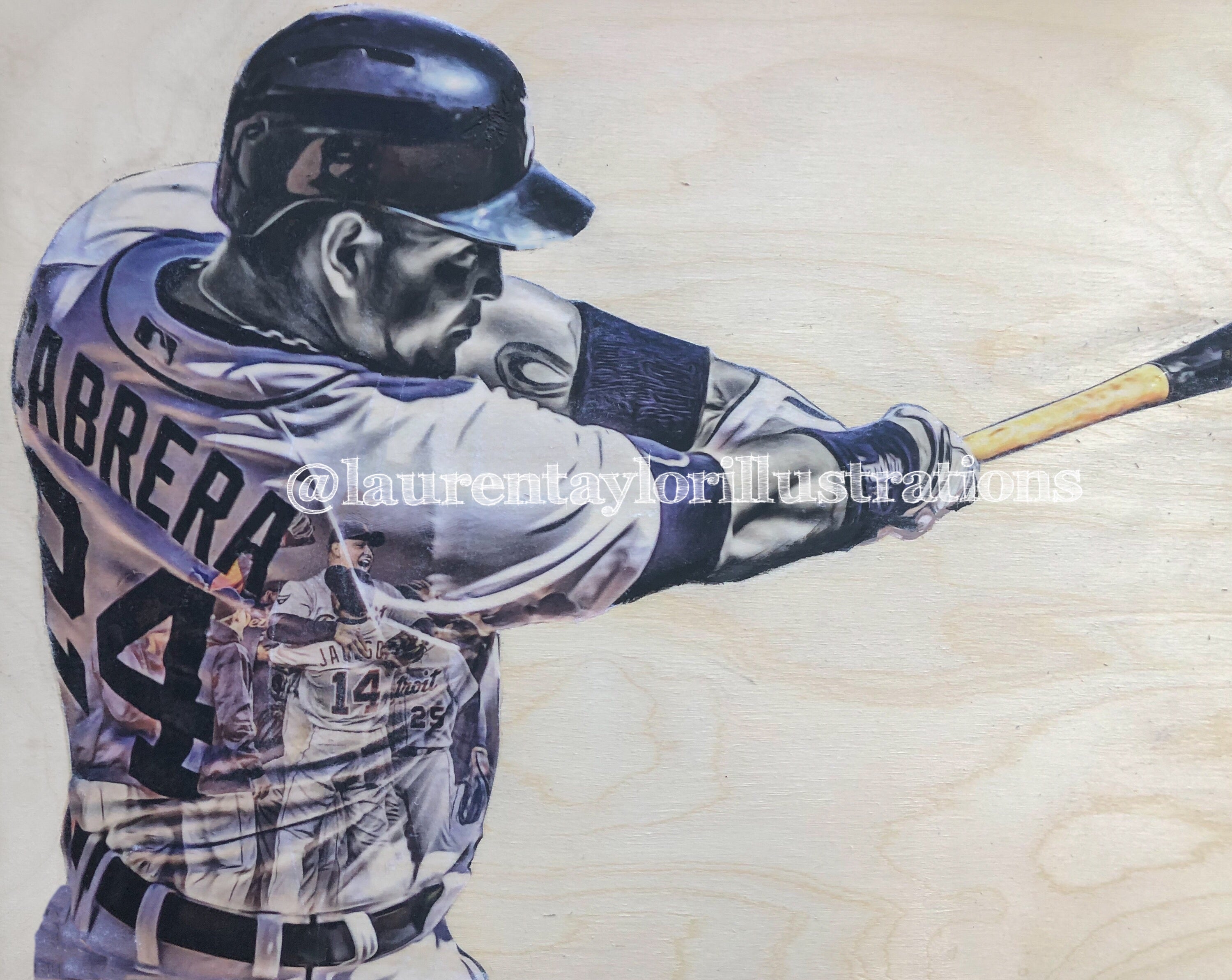 "Miggy" (Miguel Cabrera) Detroit Tigers - 1/1 Original on Wood