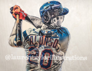 "Alonso" (Pete Alonso) New York Mets -  Original on Wood
