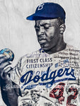 "Broken Barriers” (Jackie Robinson) Brooklyn Dodgers - 1/1 Original on birchwood