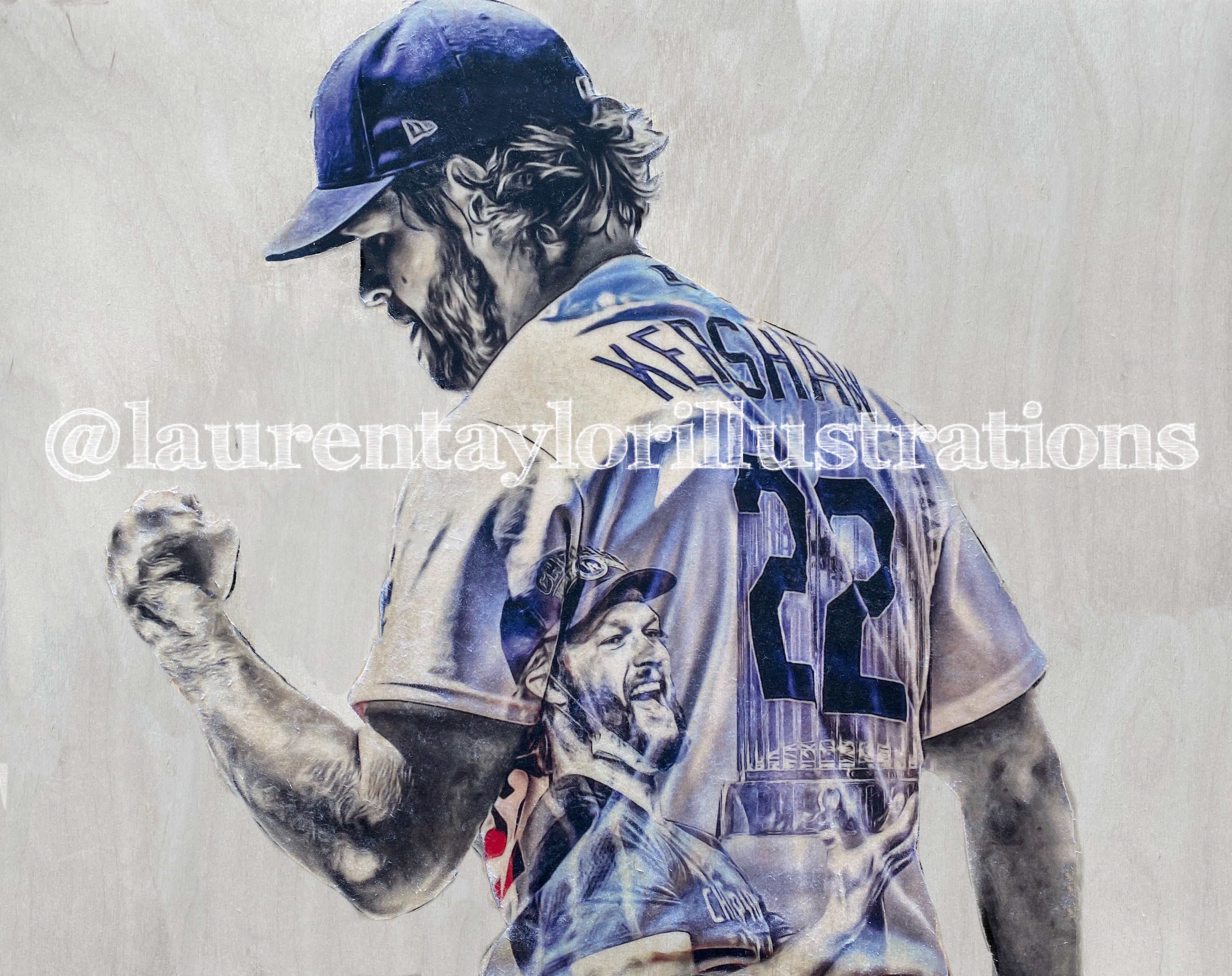 "King Kershaw" (Clayton Kershaw) Los Angeles Dodgers - 1/1 Original on Wood