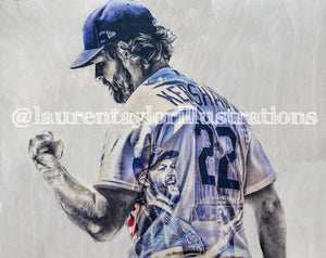 "King Kershaw" (Clayton Kershaw) Los Angeles Dodgers - 1/1 Original on Wood