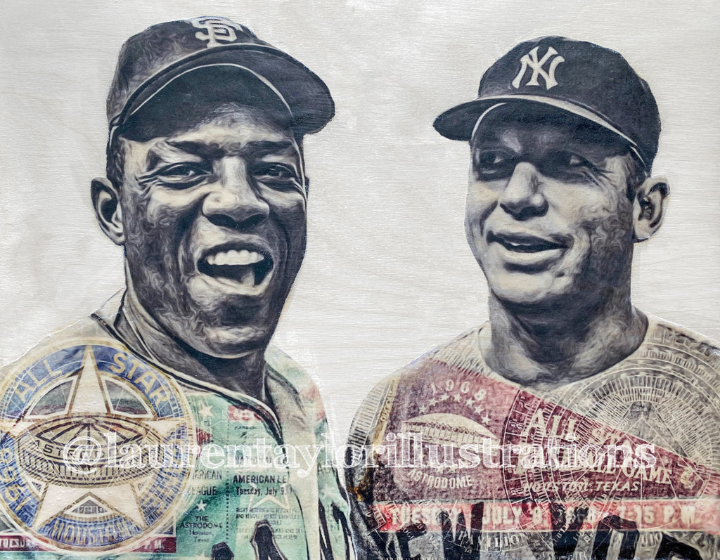 "Captains" (Willie Mays & Mickey Mantle) 1968 All-Star Game - 1/1 Original on Birchwood
