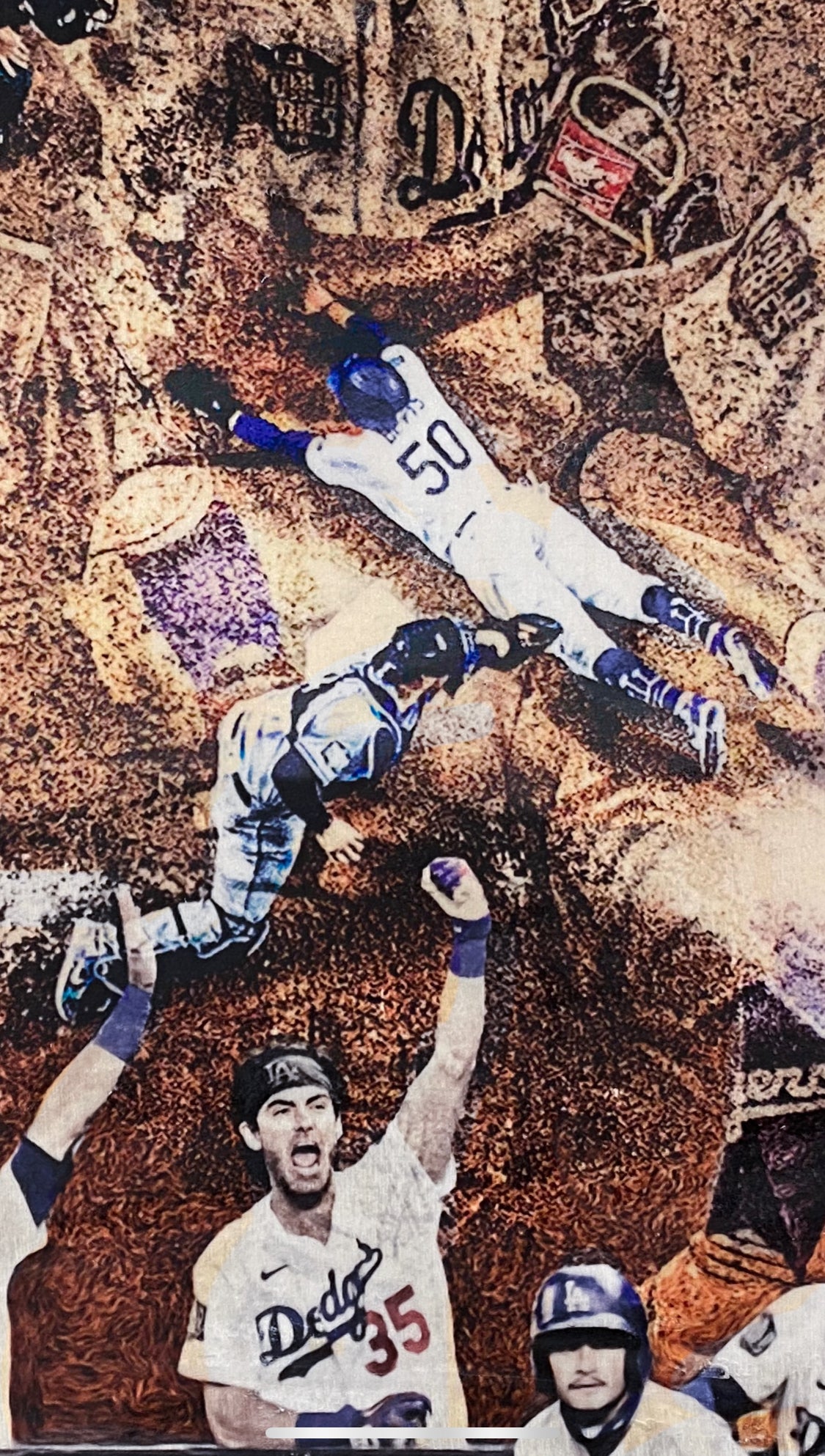 "Play at the Plate" (World Series Commemorative Piece Part II) Los Angeles Dodgers - 1/1 Original on Wood