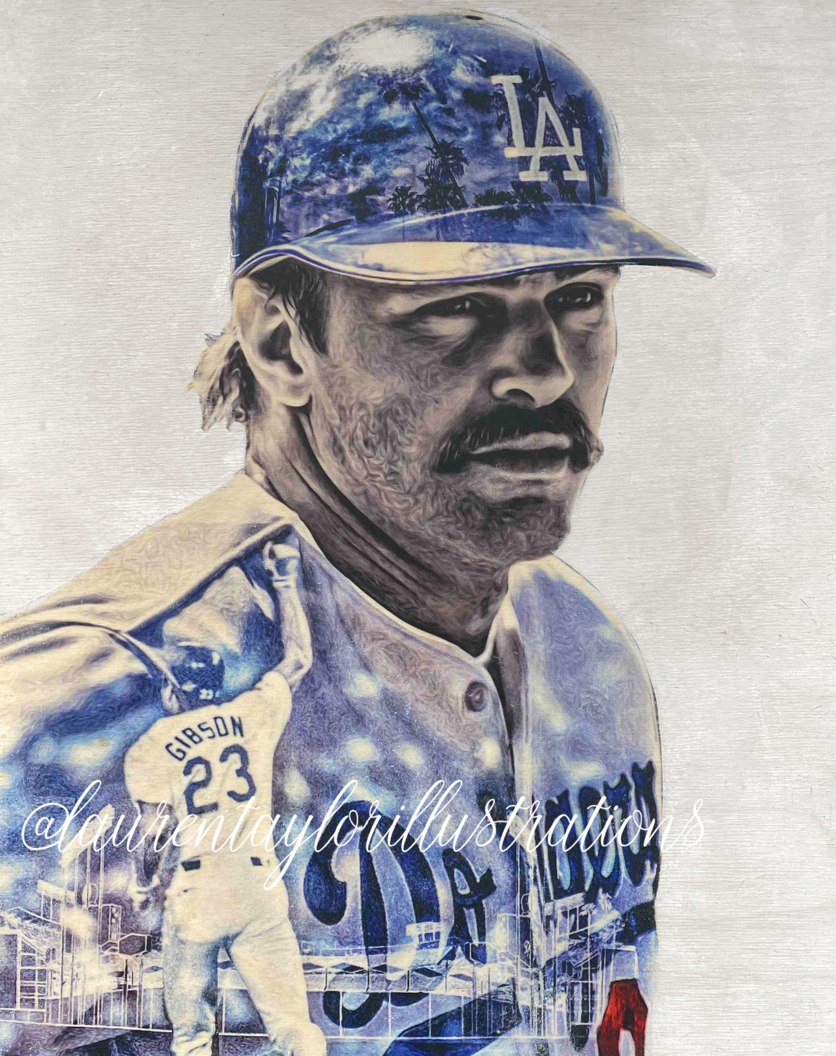 Gibby” (Kirk Gibson) Los Angeles Dodgers - 1/1 Original on birchwood