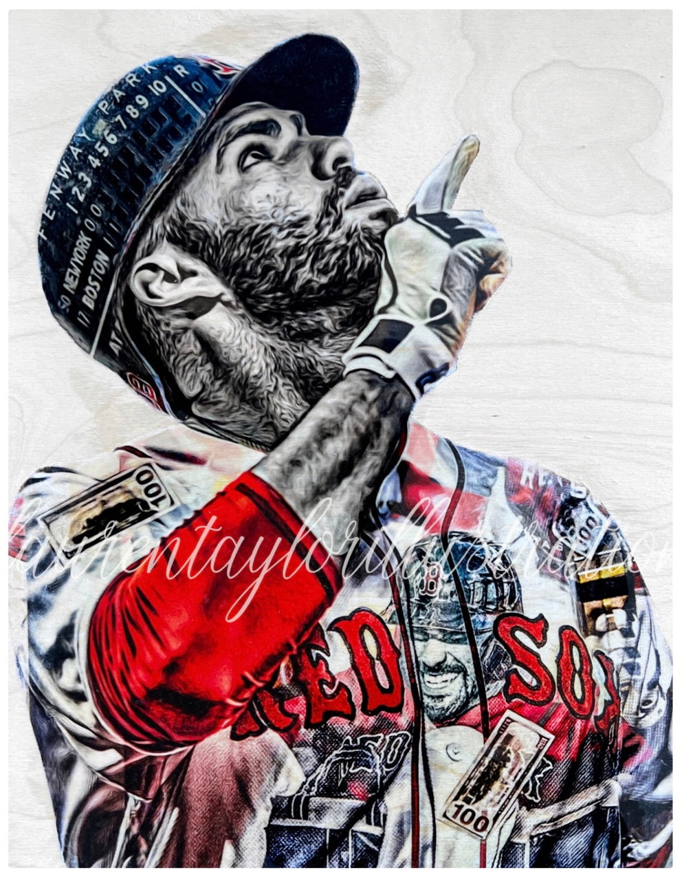 JD Martinez, grunge art, MLB, Boston Red Sox, outfielder, baseball