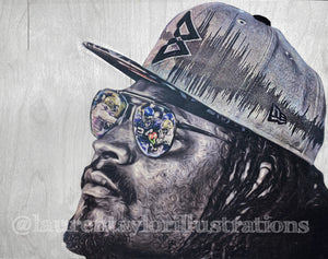 "Beast Mode" (Marshawn Lynch) 1/1 Original on Wood - Seattle Seahawks