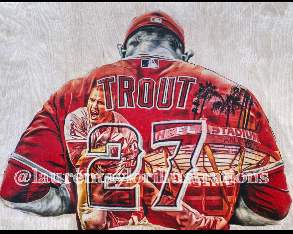 "The Millville Meteor" (Mike Trout ) Los Angeles Angels - 1/1 Original on Wood