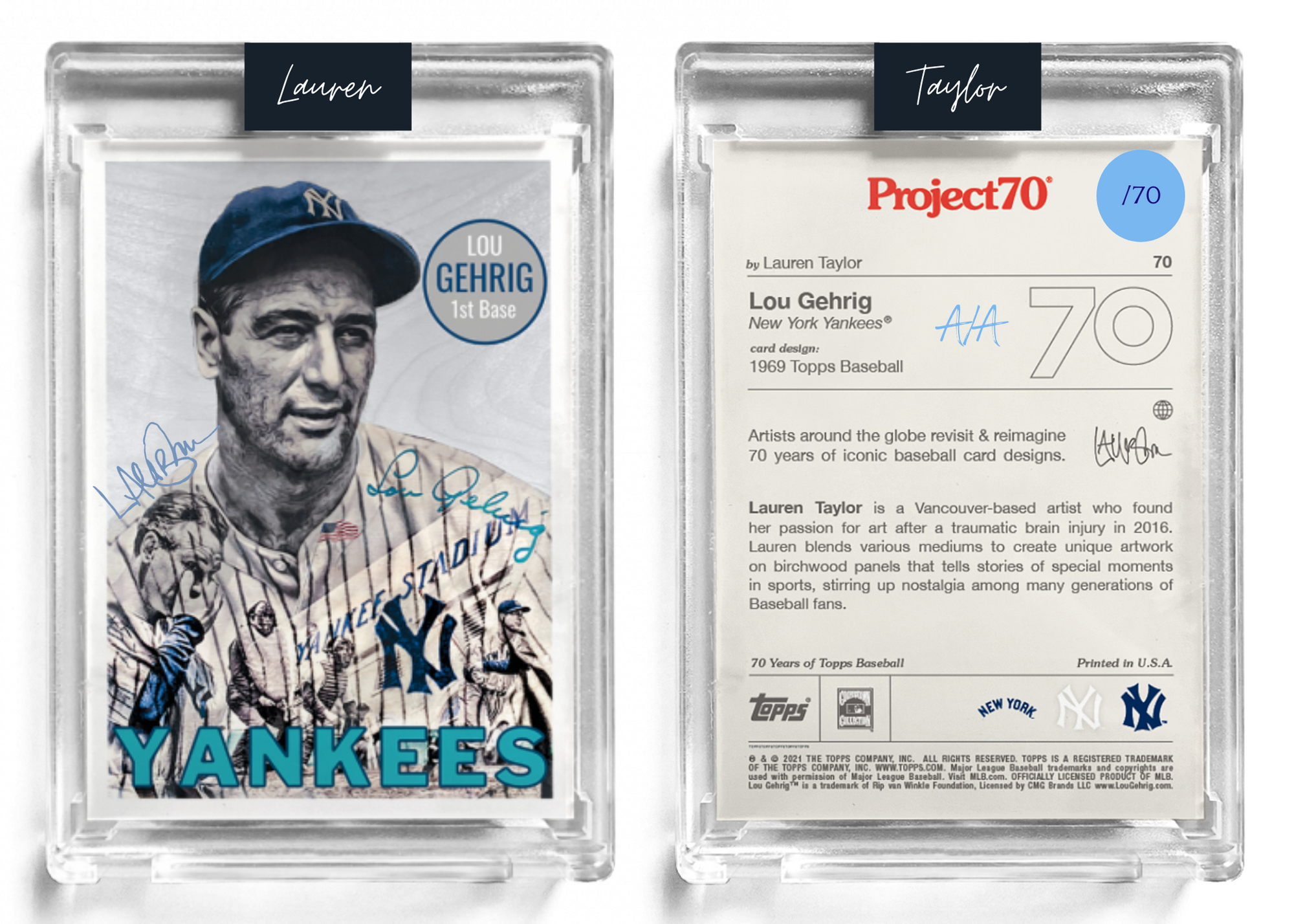 /70 Baby Blue Artist Signature - Topps Project 70 130pt card #70 by Lauren Taylor - Lou Gehrig