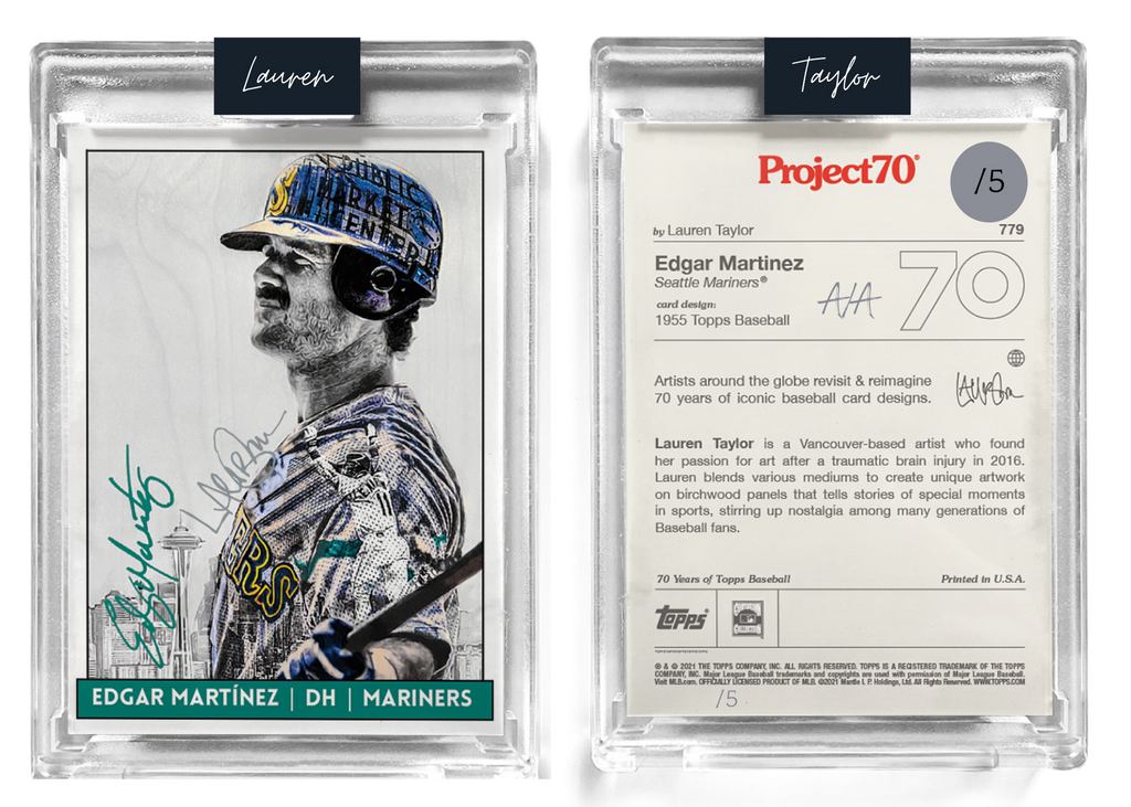 /5 Metallic Silver Artist Signature - Edgar Martínez - 130pt Card #779 by Lauren Taylor - Baseball Card