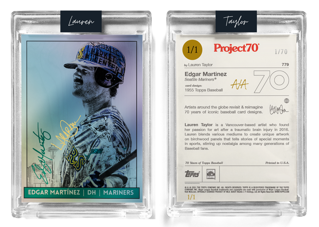 1/1 Gold Metallic Artist Signature - Edgar Martínez - Foil Variant 130pt Card #779 by Lauren Taylor - Baseball Card