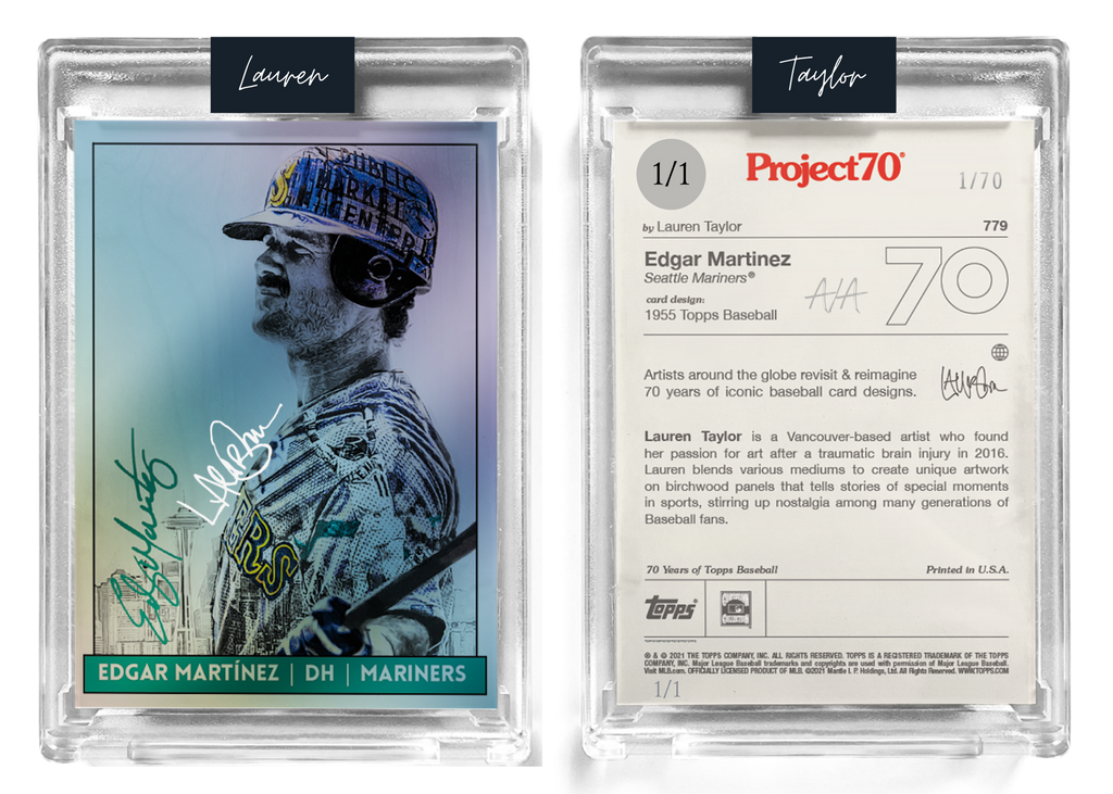 1/1 Silver Metallic Artist Signature - Edgar Martínez - Foil Variant 130pt Card #779 by Lauren Taylor - Baseball Card