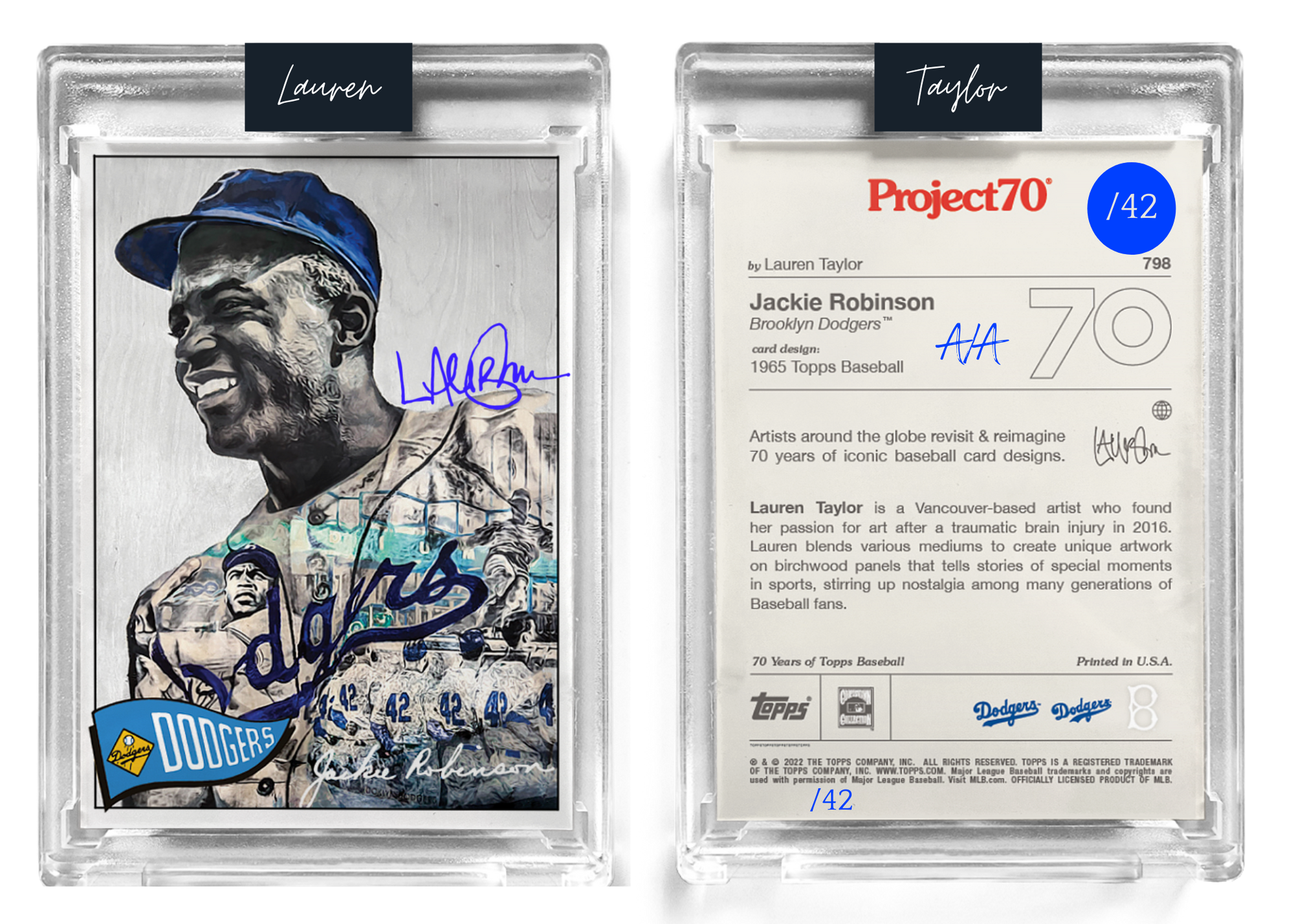 42 Dodger Blue Artist Signature - Jackie Robinson - 130pt Card #798 b