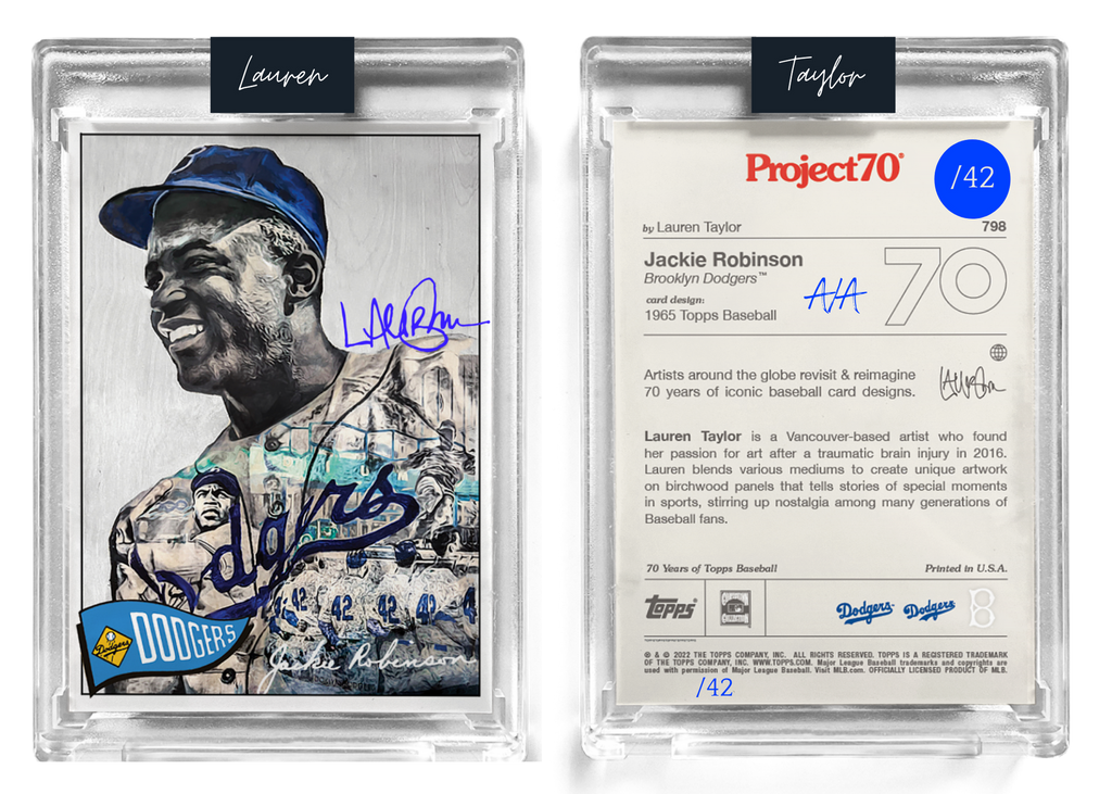 /42 Dodger Blue Artist Signature - Jackie Robinson - 130pt Card #798 by Lauren Taylor - Baseball Card
