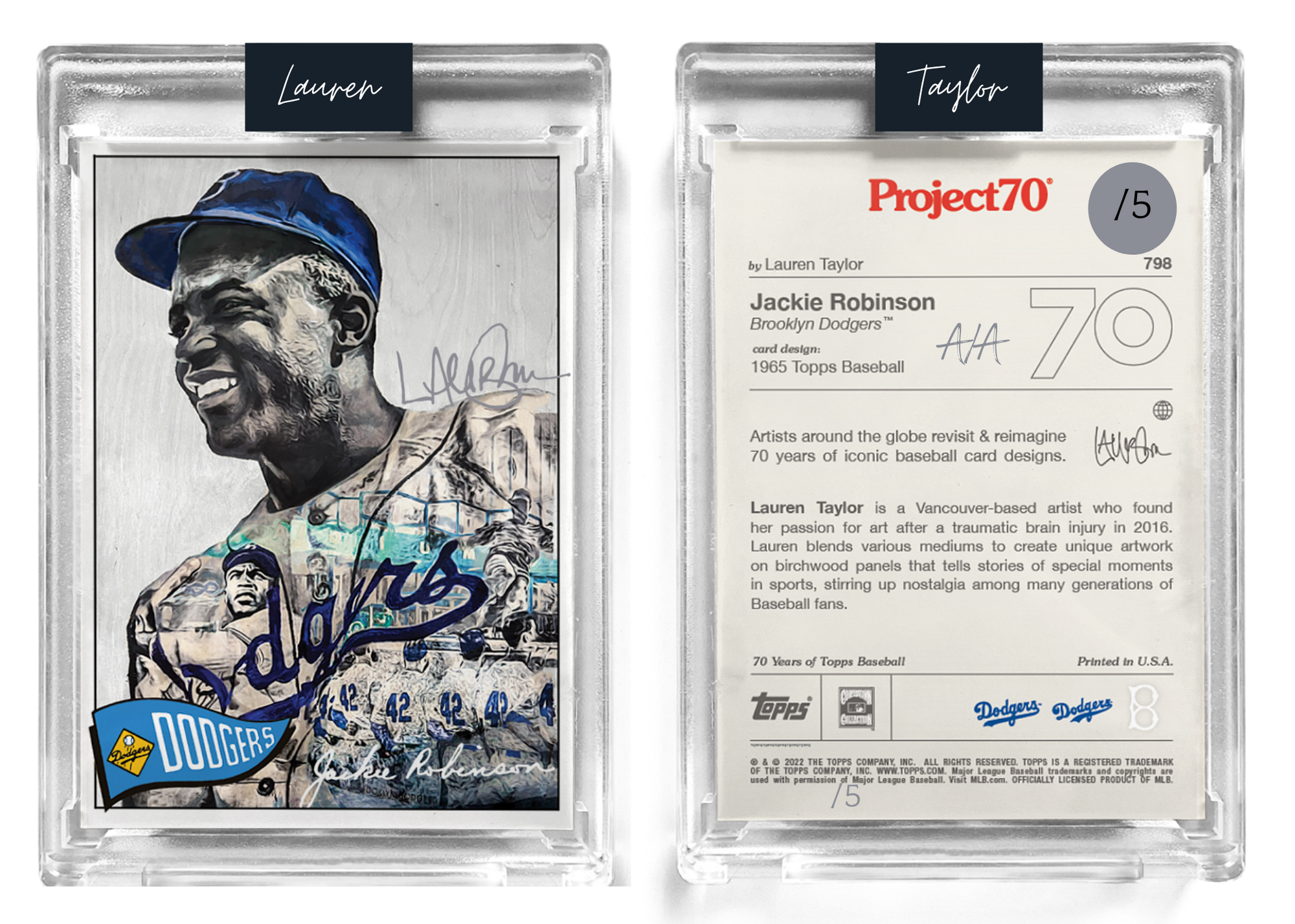 /5 Silver Artist Signature - Jackie Robinson - 130pt Card #798 by Lauren Taylor - Baseball Card