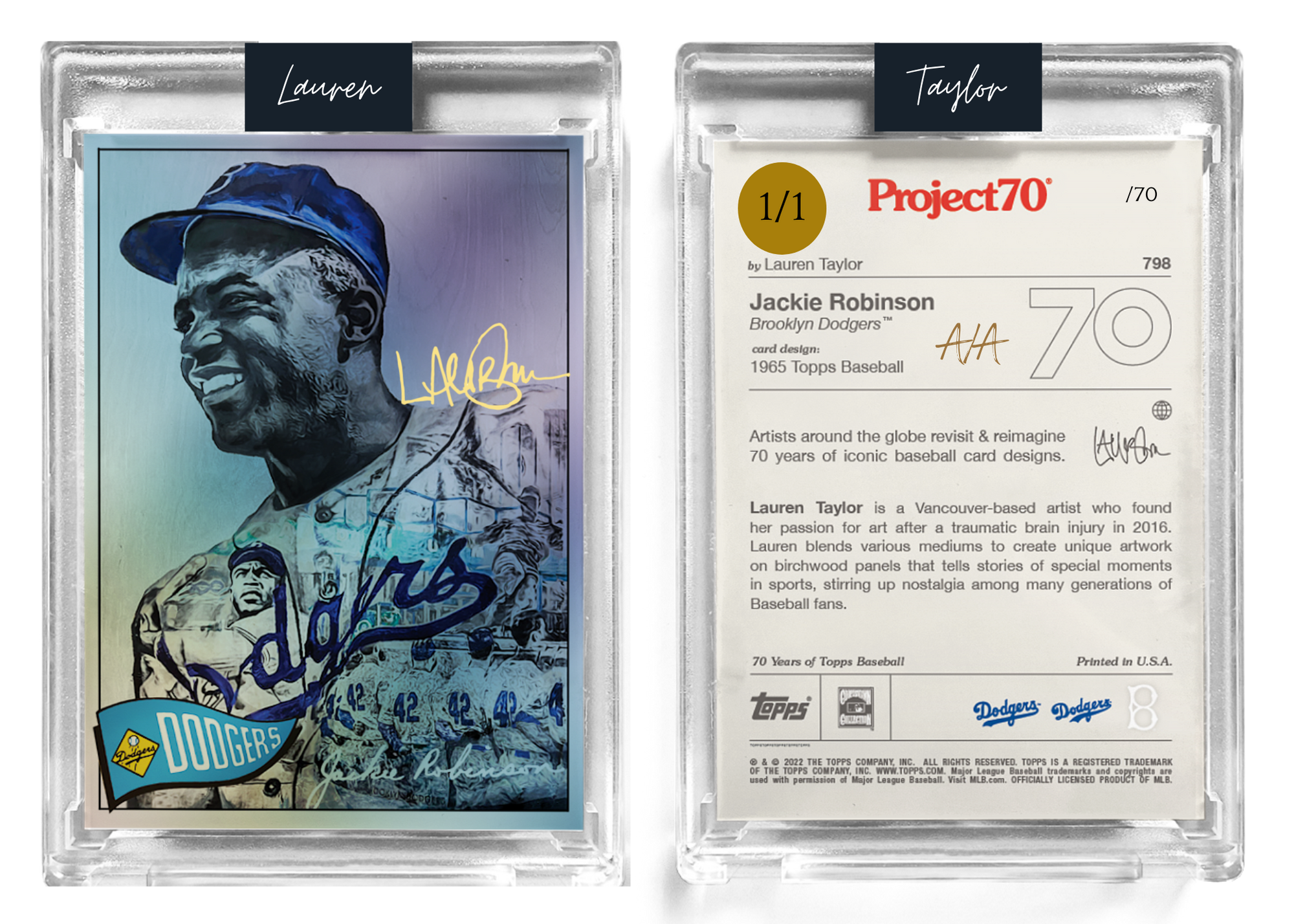 1/1 Gold Metallic Artist Signature - Jackie Robinson - Foil Variant 130pt Card #798 by Lauren Taylor - Baseball Card