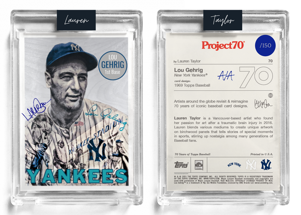/150 Navy Blue Artist Signature - Topps Project 70 130pt card #70 by Lauren Taylor - Lou Gehrig