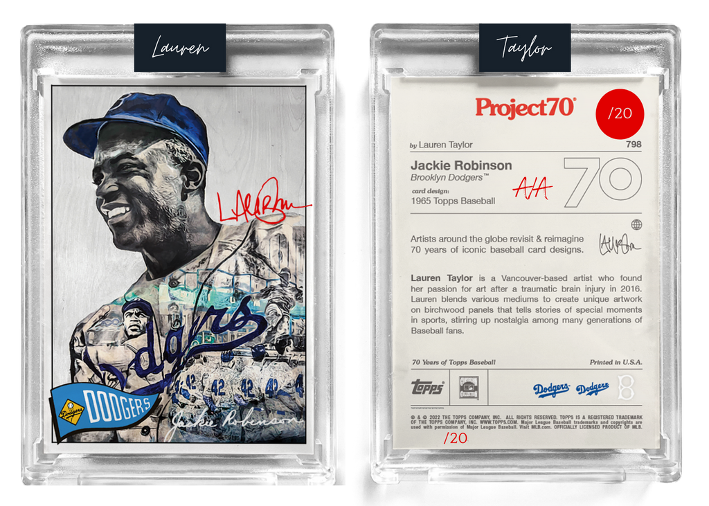 /20 Red Artist Signature - Jackie Robinson - 130pt Card #798 by Lauren Taylor - Baseball Card