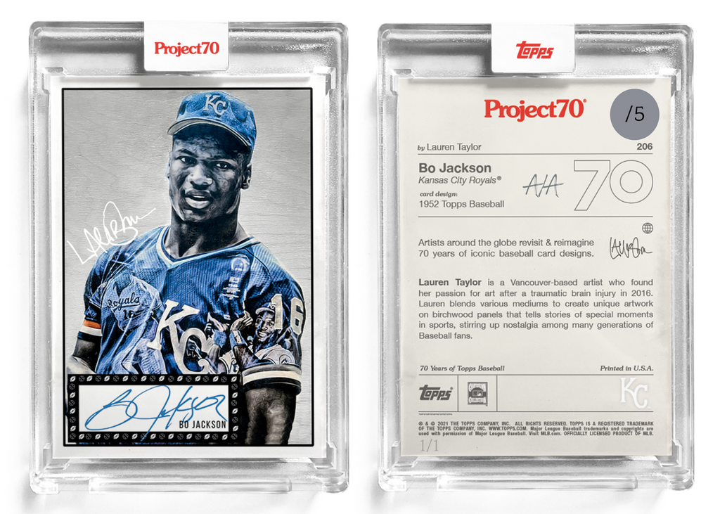 /5 Silver Artist Signature - Topps Project 70 130pt card #206 by Lauren Taylor - Bo Jackson