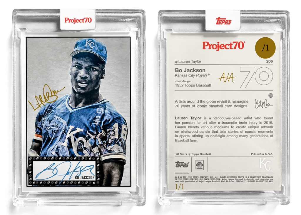 /1 Gold Artist Signature - Topps Project 70 130pt card #206 by Lauren Taylor - Bo Jackson