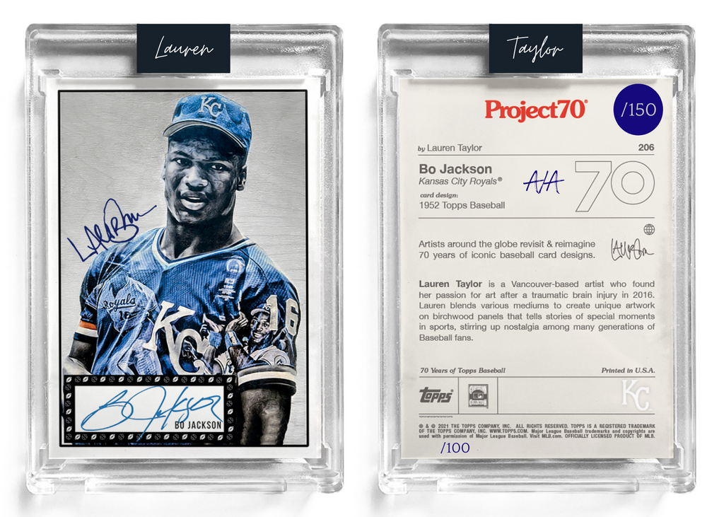 /150 Navy Blue Artist Signature - Topps Project 70 130pt card #206 by Lauren Taylor - Bo Jackson