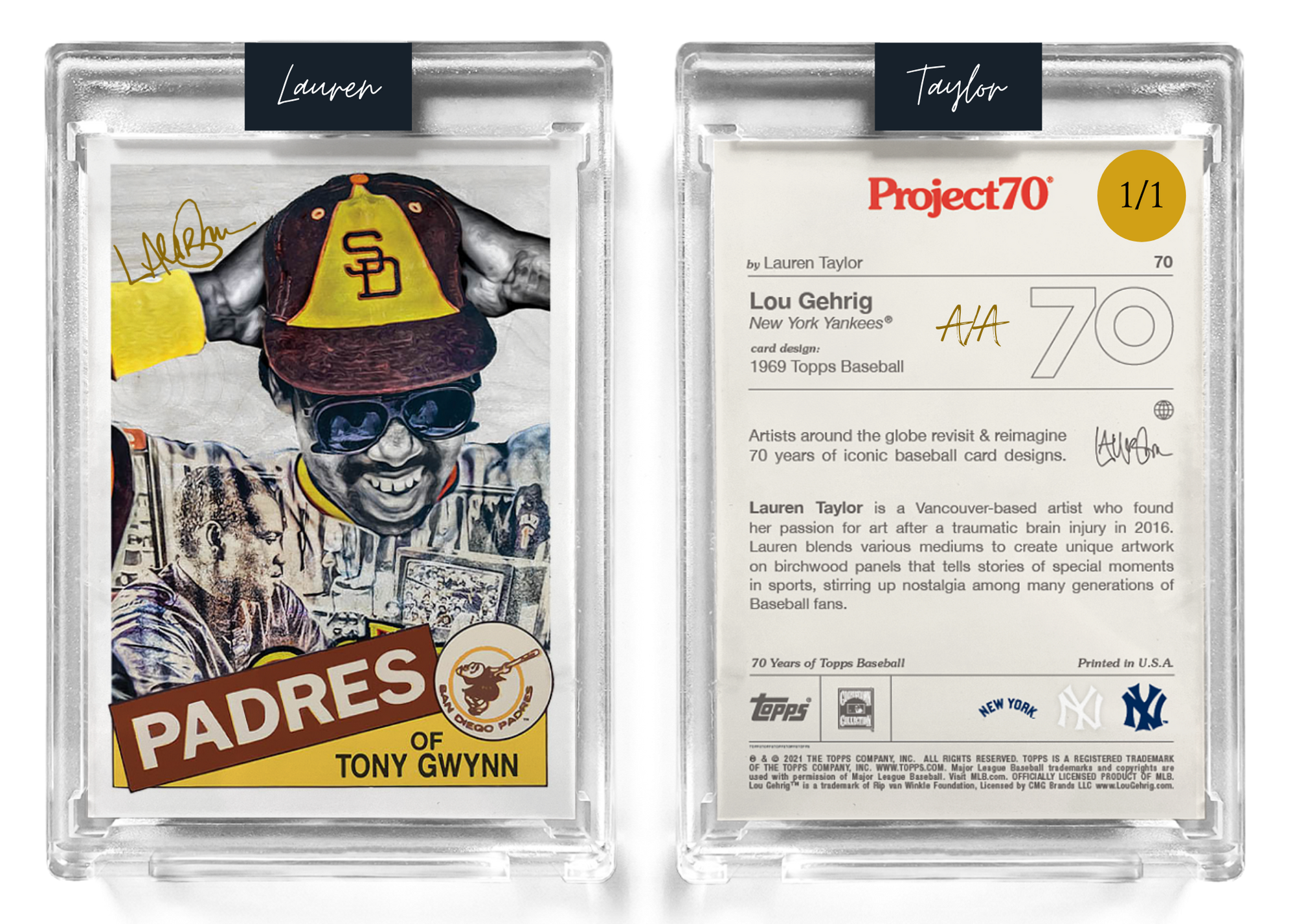 /1 Gold Artist Signature - Topps Project 70 130pt card #253 by Lauren Taylor - Tony Gwynn