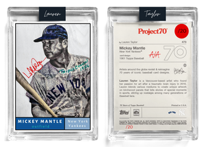 /20 Red Artist Signature - Topps Project 70 130pt card #473 by Lauren Taylor - Mickey Mantle