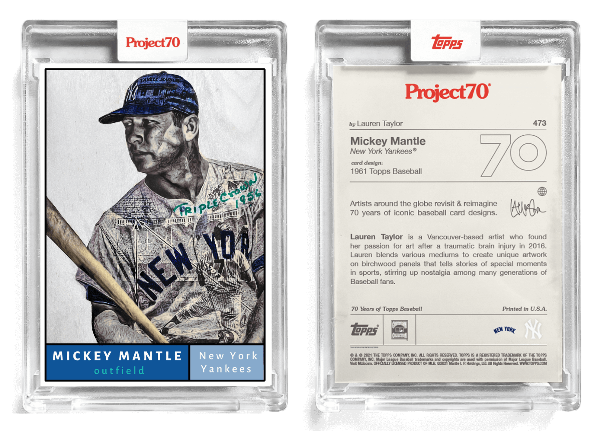 Topps Baseball Project 70 - 130pt Card #473 by Lauren Taylor - Mickey Mantle - Print Run 6302
